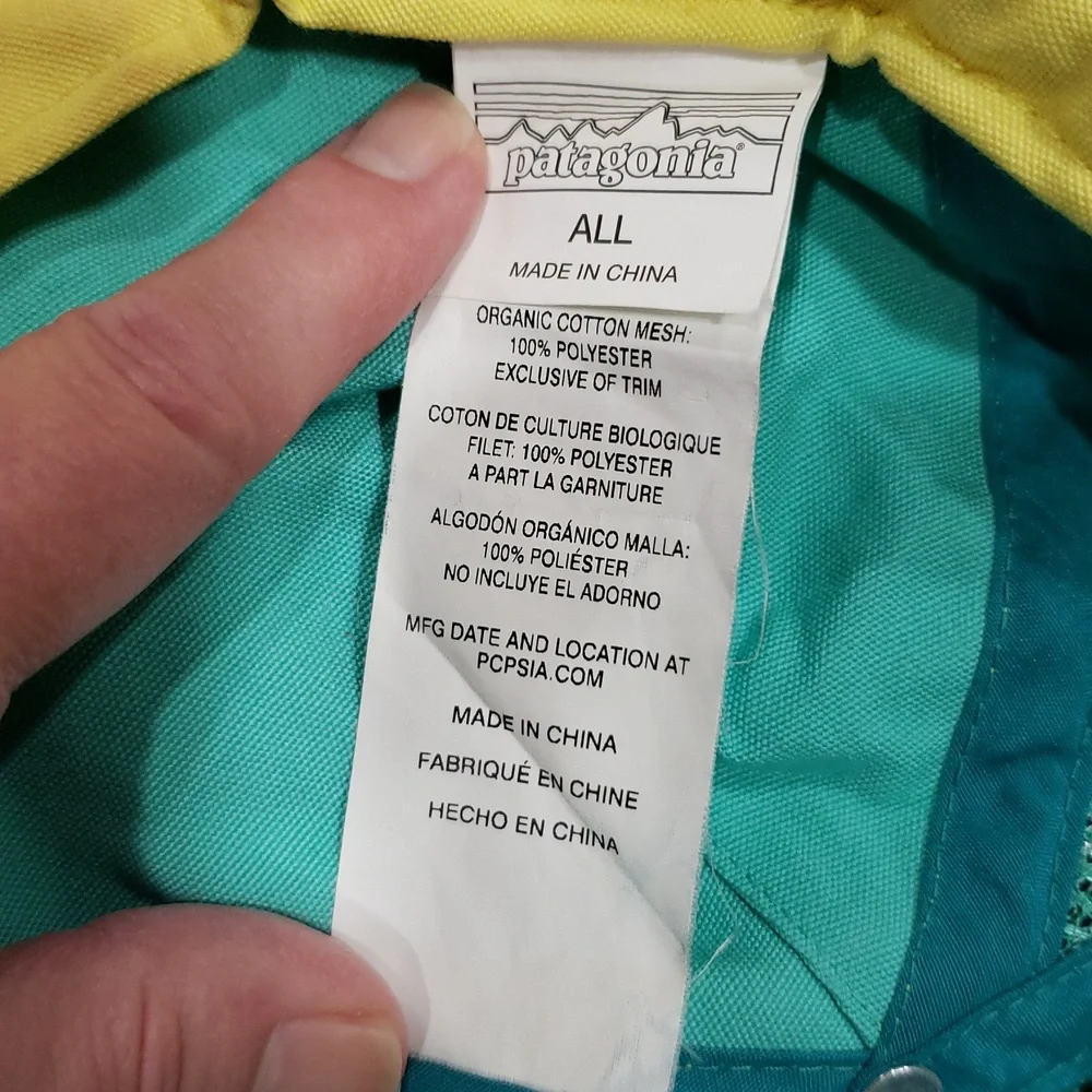 Patagonia Yellow and Teal Kids Mesh Baseball Cap